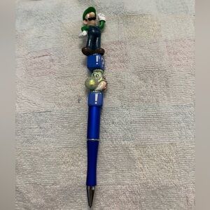 Blue Mario Themed Pen with Luigi pen with beads ! Great gift ! NWT
